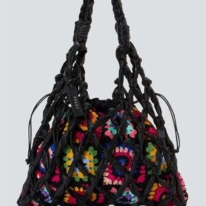 STAUD Black Crochet Shoulder Bag with Multicolor Accents